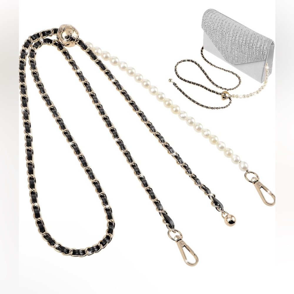 Pearl & Goldtone Metal Purse Chain/Replacement 47” (NWT)